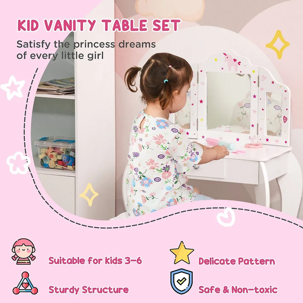Kids Vanity Table & Stool Girls Dressing Set