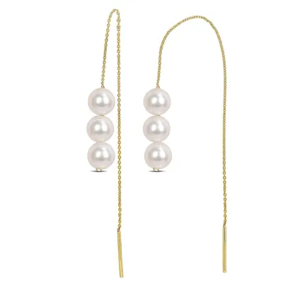 Freshwater Cultured Pearl Threader Earrings In 10k Yellow Gold