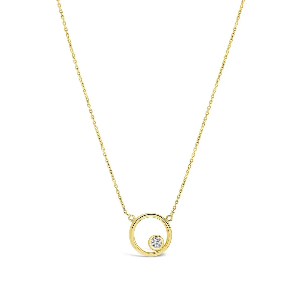 Sterling Silver Circle Pendant Necklace With Cz Stud