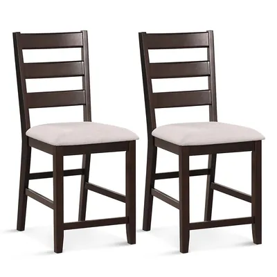 Set Of 2 Upholstered Bar Stools 24" Rubber Wood Dining Chairs With High Back