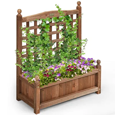 Solid Wood Planter Box With Trellis Weather-resistant Outdoor 25''x11''x30''