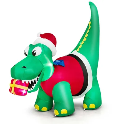 6ft Inflatable Christmas Dinosaur With Led Lights Gift Box & Blower Party Yard