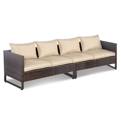 2pcs Patio Conversation Set Sectional Sofa Furniture Cushioned Seat Garden Beige