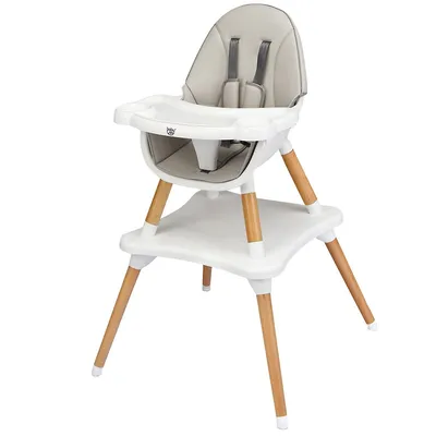Babyjoy 5-in-1 Baby High Chair Infant Wooden Convertible Chair W/5-point Seat Belt Graykhaki