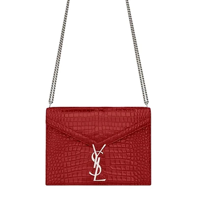 Cassandra Red Croc Leather Medium Shoulder Bag