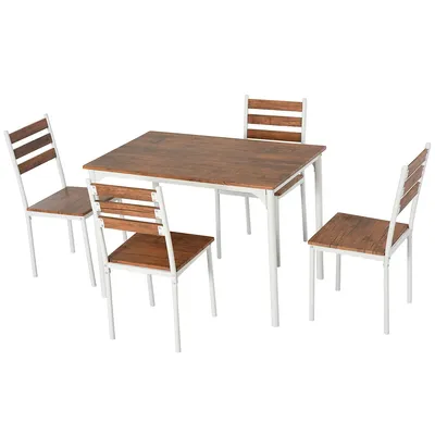 5pcs Wood And Metal Dining Set With 4 Chairs