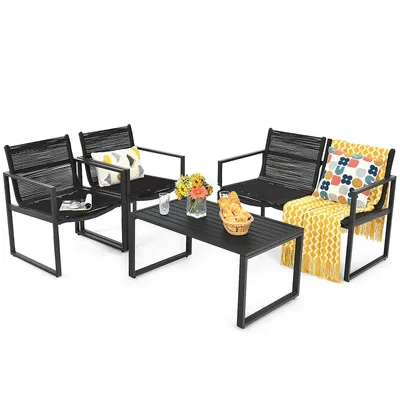 4pcs Patio Furniture Conversation Set Sofa Loveseat Armrest Garden Deck