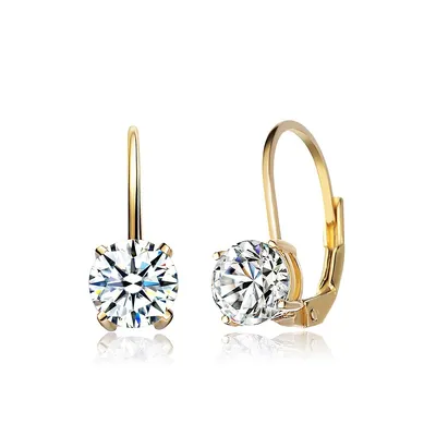 Sterling Silver 14k Gold Plated Cubic Zirconia Classic Leverback Earrings