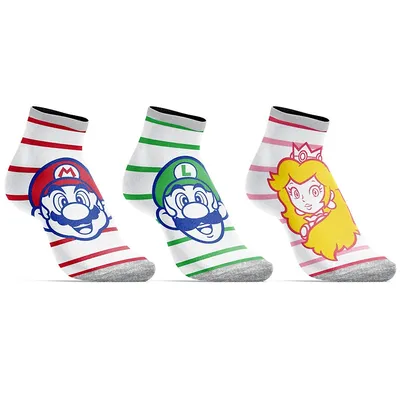 Super Mario Bros Luigi Peach Womens 3 Pack Ankle Socks