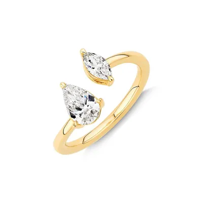 0.90 Carat Tw Two Stone Pear And Marquise Shaped Laboratory-grown Diamond Engagement Ring In 14kt Yellow Gold