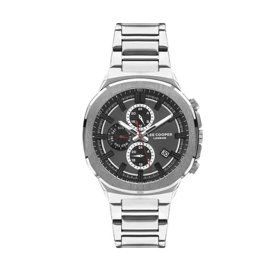 Men's Lc07431.350 Chronograph Silver Watch With A Silver Metal Band And A Black Dial