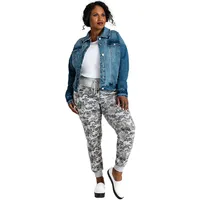 Plus Curvy Grey French Terry Floral Jogger Pants