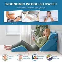 4 Pcs Bed Wedge Pillow Incline Head Support Rest Memory Foam Blue