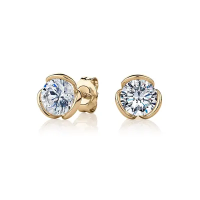 Round Brilliant Stud Earrings With Diamond Simulants In 10 Karat Gold