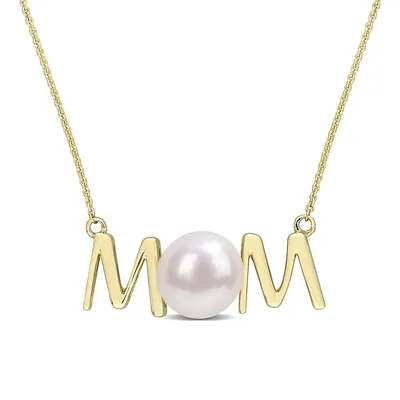 Freshwater Cultured Pearl "mom" Pendant With Chain In 10k Yellow Gold