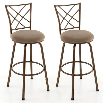 Set Of 2 24/30 Inch Adjustable Swivel Barstools Metal Dining Chairs Brown