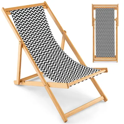 Folding Bamboo Sling Lounge Chair Reclining Canvas Portable Outdoor