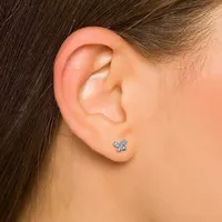 925 Sterling Silver 0.09 Cttw Canadian Diamond Butterfly Stud Earrings