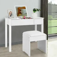 Costway White Vanity Dressing Table Set Mirrored Bathroom Furniture W/ Stool &storage Box