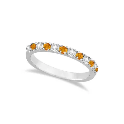 Diamond And Citrine Ring Guard Stackable Band 14k White Gold (0.32ct)