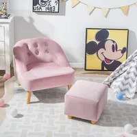 Kids Sofa Chair W/ Ottoman Toddler Single Sofa Velvet Upholstered Couch Greypink