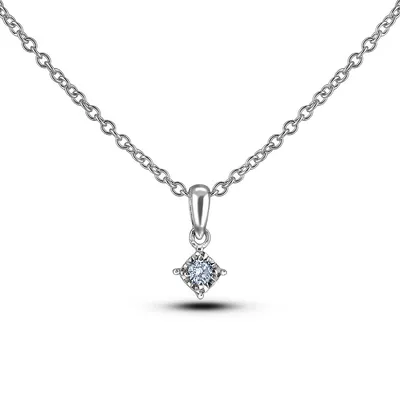 925 Sterling Silver 0.05 Ct Canadian Diamond Miracle-set Solitaire Pendant & Chain