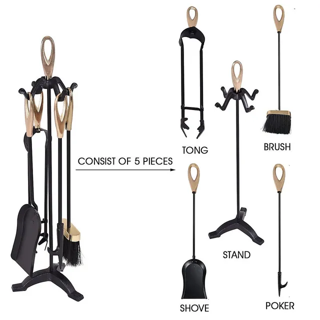 Costway 5 Pieces Fireplace Iron Standing Tools Set