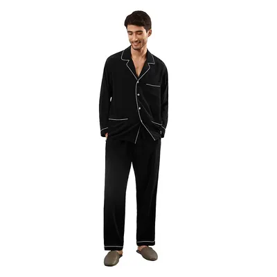 Silk Pajamas Set With Lapel Collar For Men