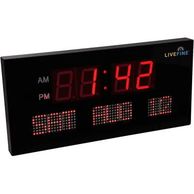 Big Oversized Digital Blue Led Calendar Clock With Day And Date - Shelf Or Wall Mount (22 Inches - Red Led)