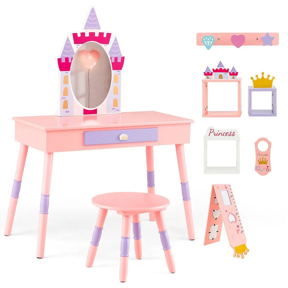 Kids Vanity Set Princess Makeup Pretend Play Dressing Mirror Castle Girls Pink