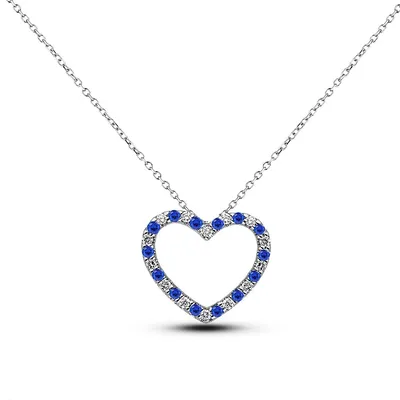 10k White Gold Diamond Heart Pendant & Chain Necklace