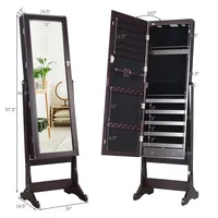 Lockable Mirrored Jewelry Storage Cabinet Armoire Organizer W/ Stand Led Lights