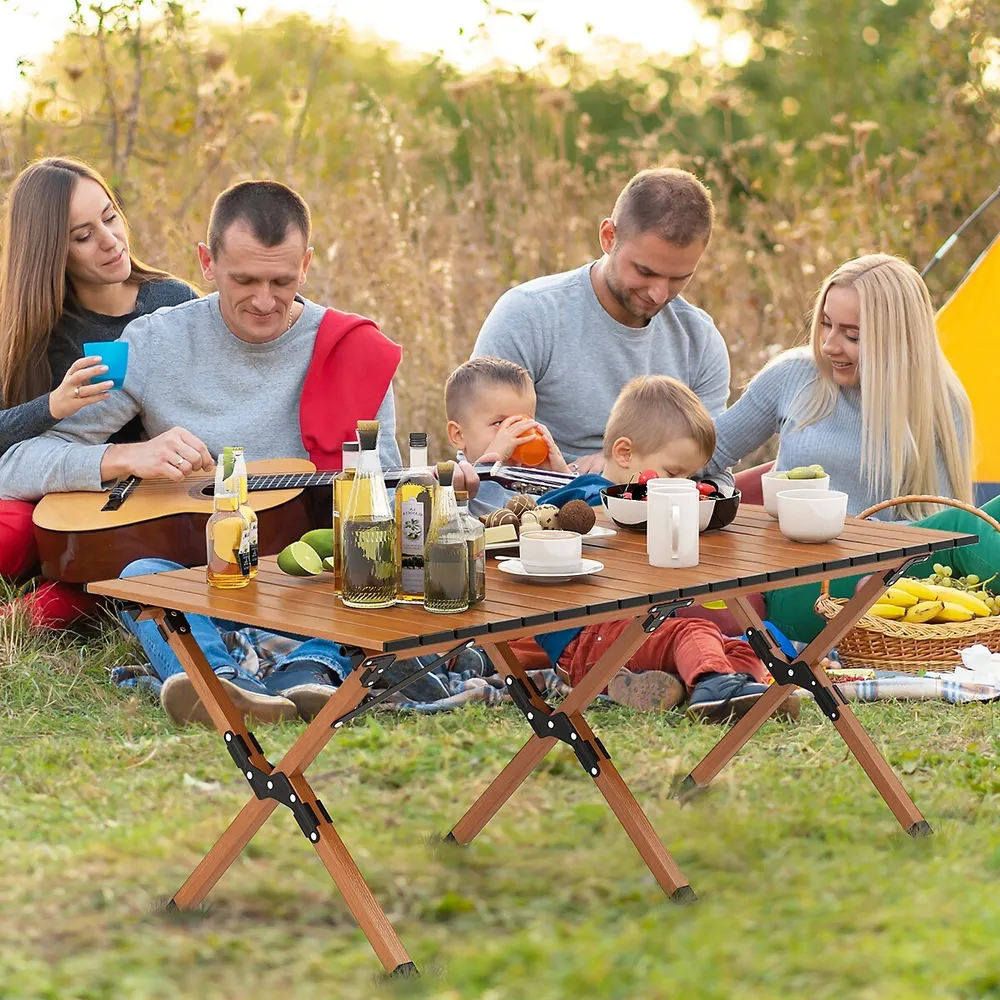 Costway Foldable Camping Table Outdoor BBQ Portable Grilling Stand with Windscreen Bag