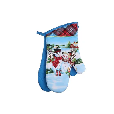 Oven Mitts (2pcs) (snowman Couple) - Set Of 2