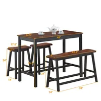 4 Pcs Solid Wood Counter Height Table Set W/ Height Bench & Two Saddle Stools