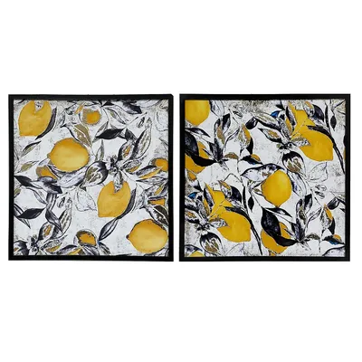 Framed Foil Print Canvas Wall Art Lemon Leaves - Set Of 2