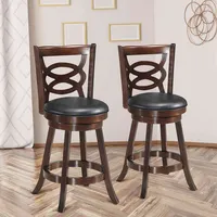 Set Of 2 Bar Stools 24'' Height Wooden Swivel Backed Dining Chair Home Kitchen