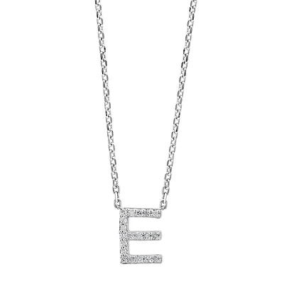 Silver Diamond E Pendant Necklace