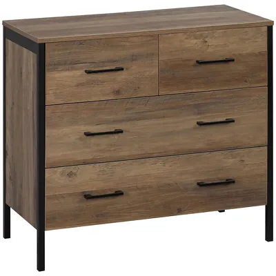4 Drawer Dresser, Chest Of Drawers With Metal Frame Handles