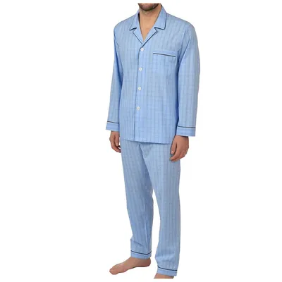 Cotton Long Sleeve Pajama Blue Plaid