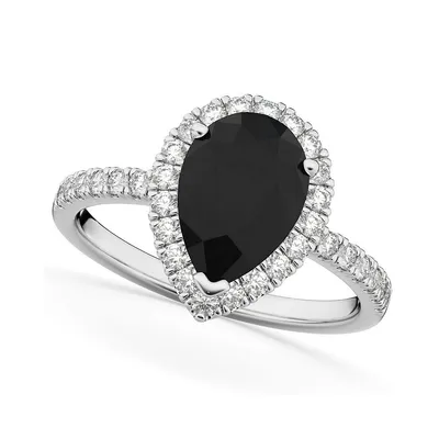 Pear Black Diamond And Engagement Ring 14k White Gold (2.51ct)