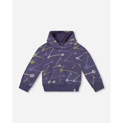 French Terry Hooded Sweatshirt Blue Printed Scooters