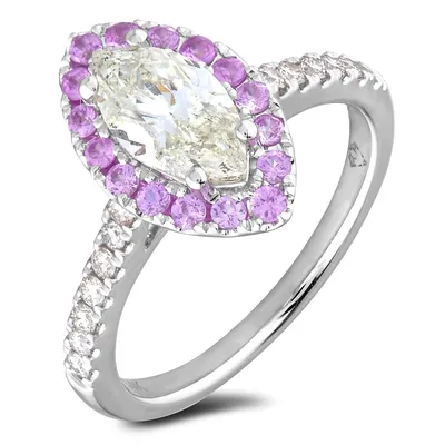 14k White Gold 1.28 Cttw Gia Certified Diamond & 0.37 Cttw Pink Sapphire Halo Style Ring