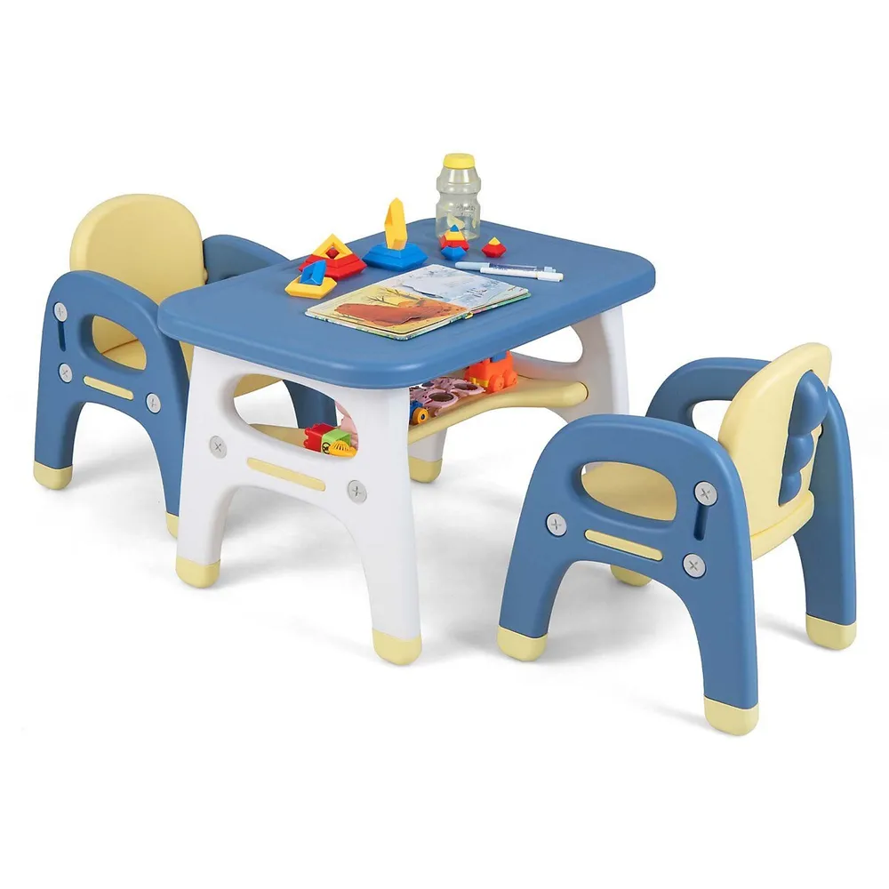 Costway Kids Table & Chair Set Wooden Activity Art Study Desk w/Storage  Space White