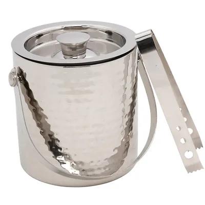Ice Bucket With Tongs Hammered Design