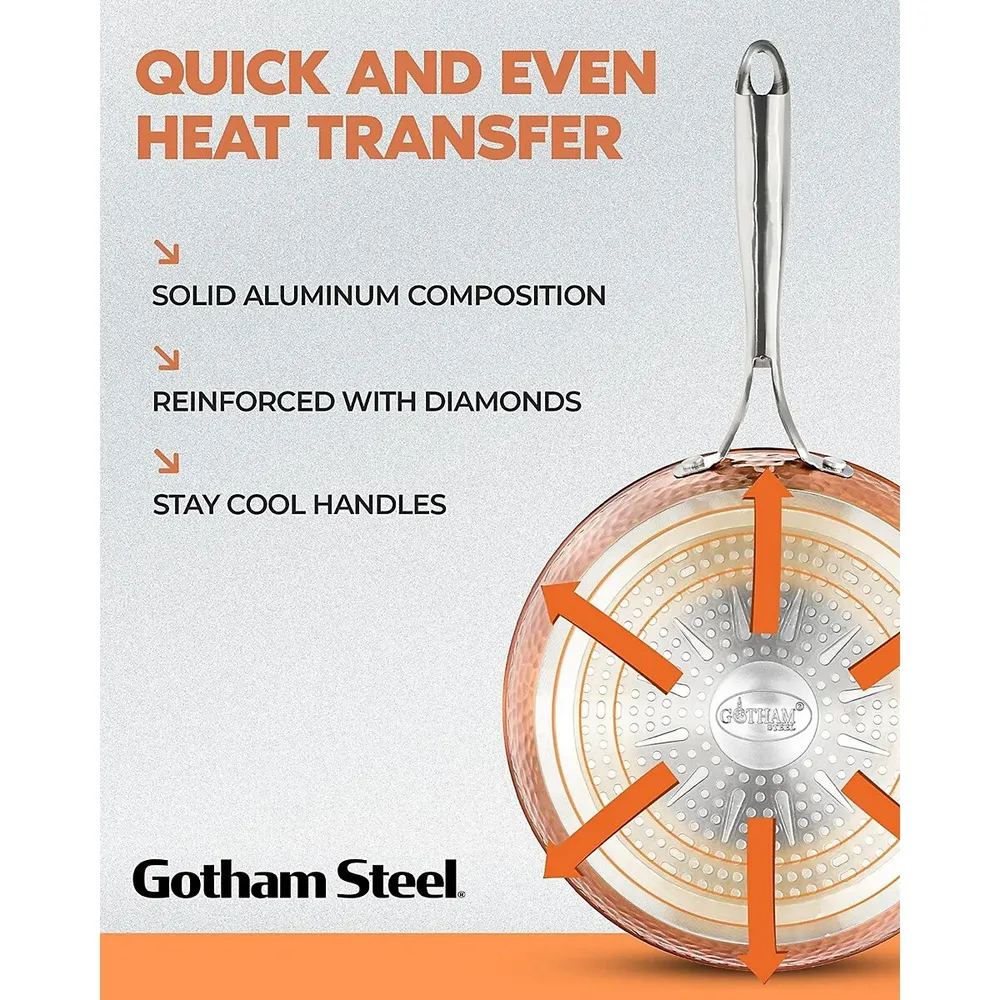 Gotham Steel Hammered 10 inch, Non-Stick Frying Pan with Lid