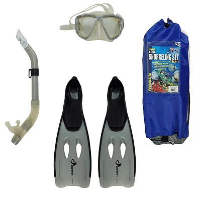 22" Gray Kona Adult Pro Silicone Swimming Pool Scuba Or Snorkeling Set - Medium