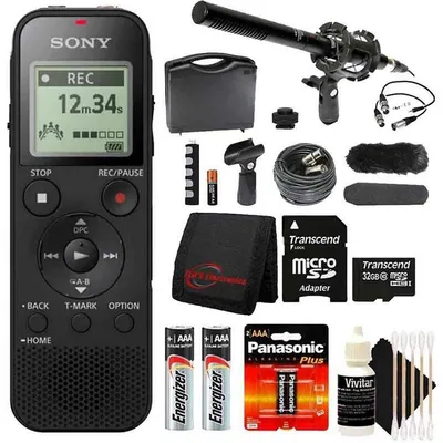 Icd-px470 Stereo Digital Voice Recorder + 32gb Microsd Card + Wallet + 2x Aaa Batteries + Microphone Kit + 3pc Cleaning Kit