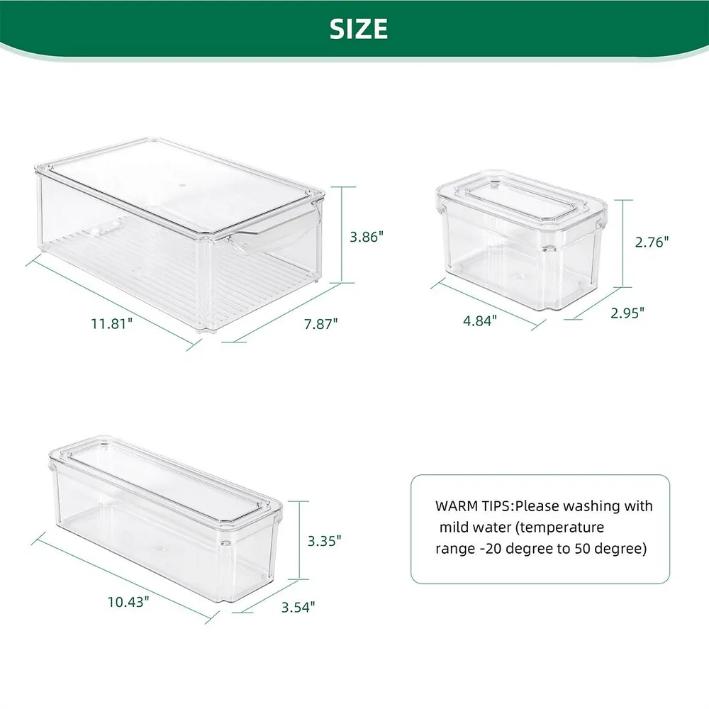 SortWise Stackable Fridge Organizers With Lid, Acrylic Freezer Divider Bins  With Handles, Set Of 7