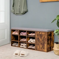Shoe Bench W/padded Cushion 9-cube Adjustable Storage Shoe Rack Rustic Brown